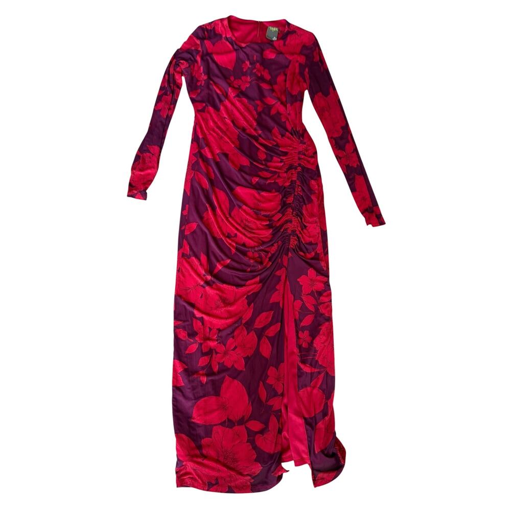 Taylor Women’s Purple/Red Long Sleeve Ruched Maxi Foral Dress, Size 4 - Picture 9 of 16